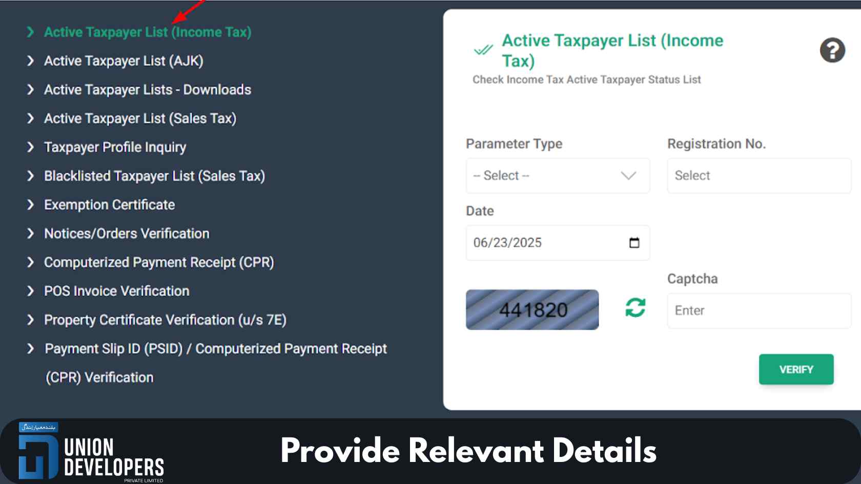 Provide Relevant Details To Check the Filer Status