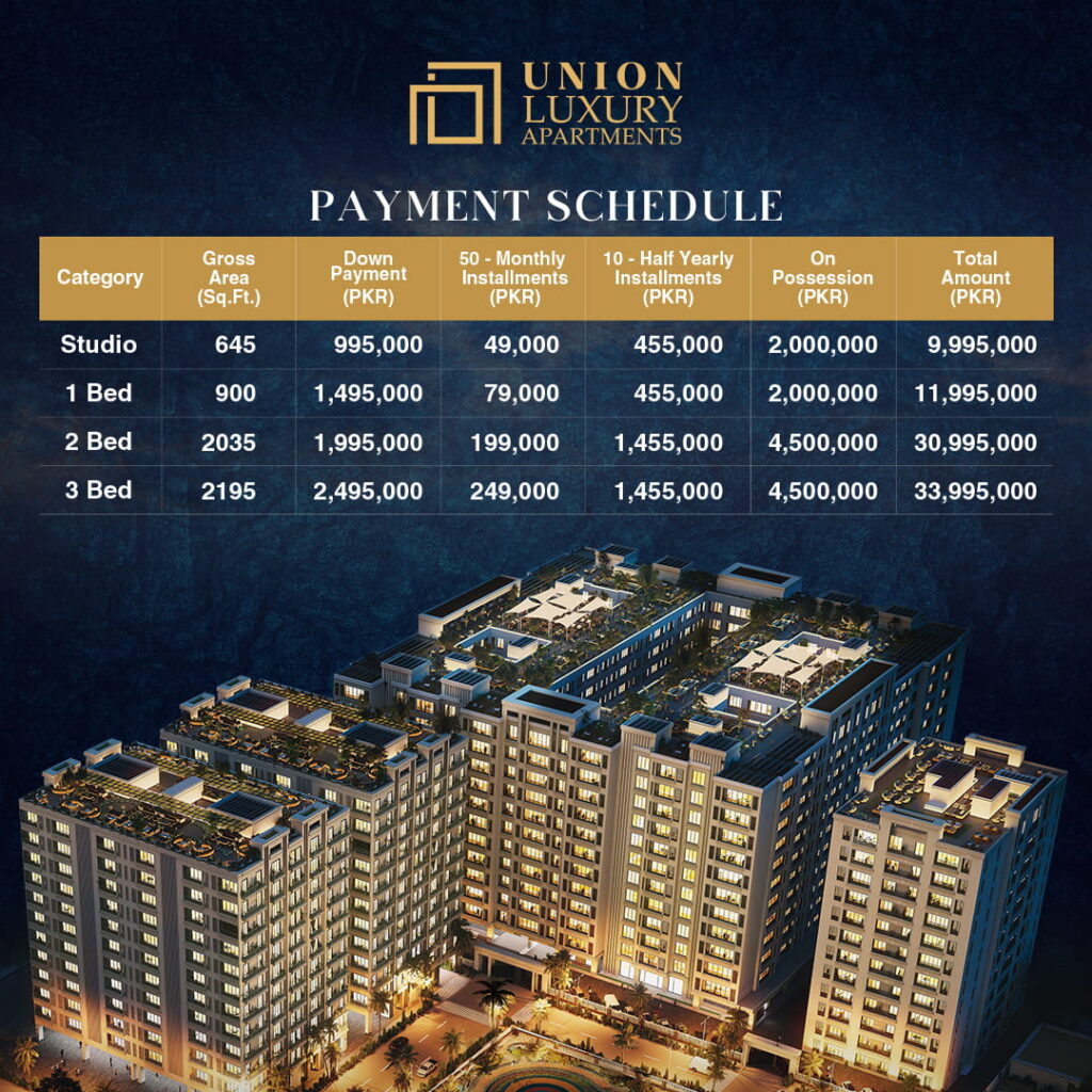 union luxury apartments payment plan