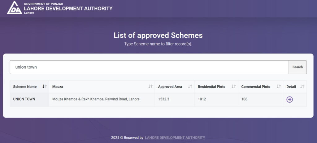 union town listed in lda approved schemes 